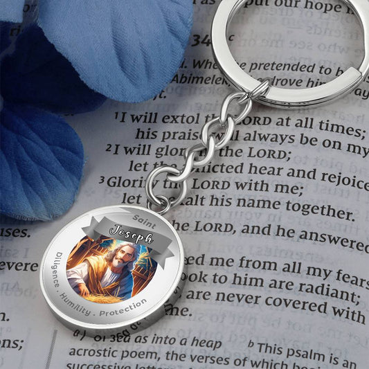 Saint Joseph - Charm Keychain For Diligence Humility Protection ShineOn Fulfillment