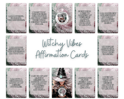 Witchy Vibes Printable Charm Cards - Unleash the magic of the Universe with Witchy Vibes Affirmation Cards! Each card is crafted to infuse your practice with enchanting energies and powerful affirmations. Perfect for invoking strength, transformation, and
