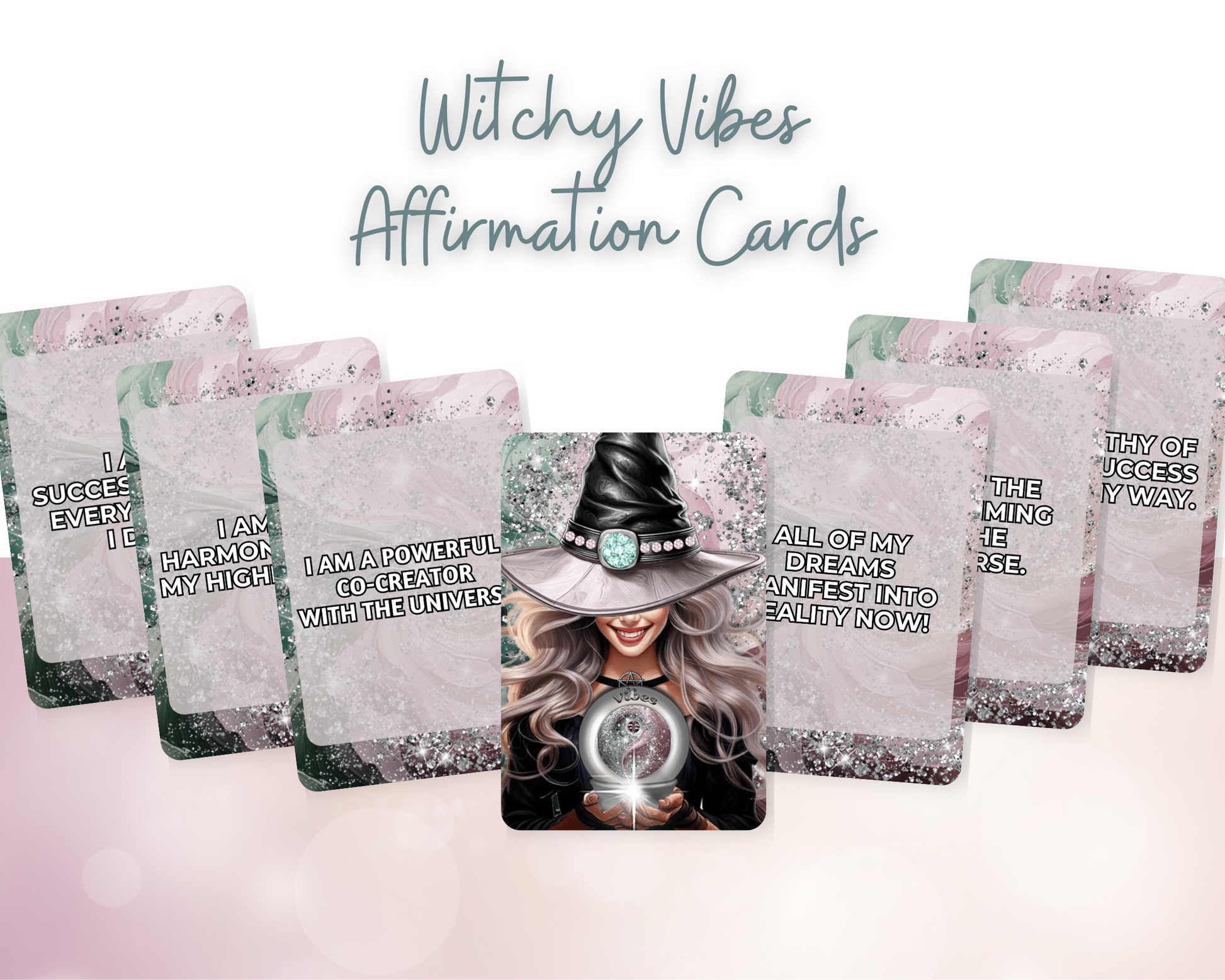 Witchy Vibes Printable Charm Cards - Unleash the magic of the Universe with Witchy Vibes Affirmation Cards! Each card is crafted to infuse your practice with enchanting energies and powerful affirmations. Perfect for invoking strength, transformation, and