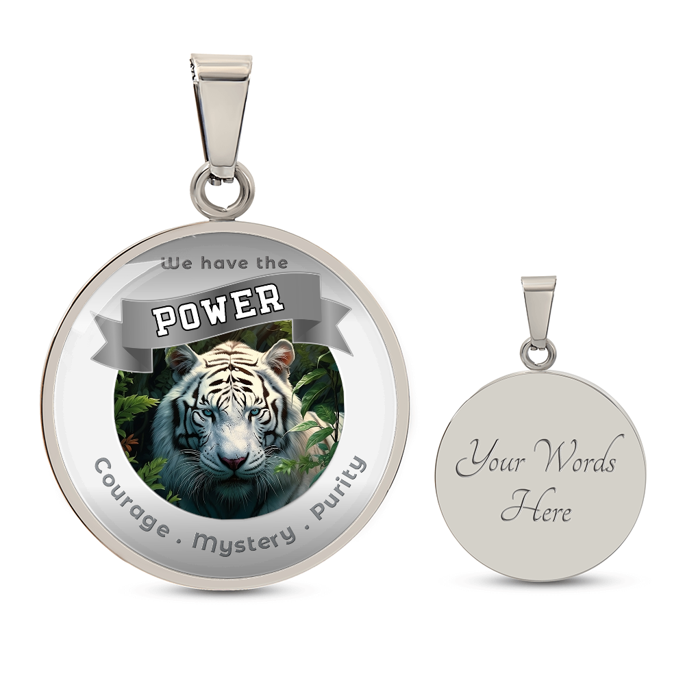 White Tiger - Power Animal Affirmation Necklace - Courage Mystery Purity - More Than CharmsMore Than Charms