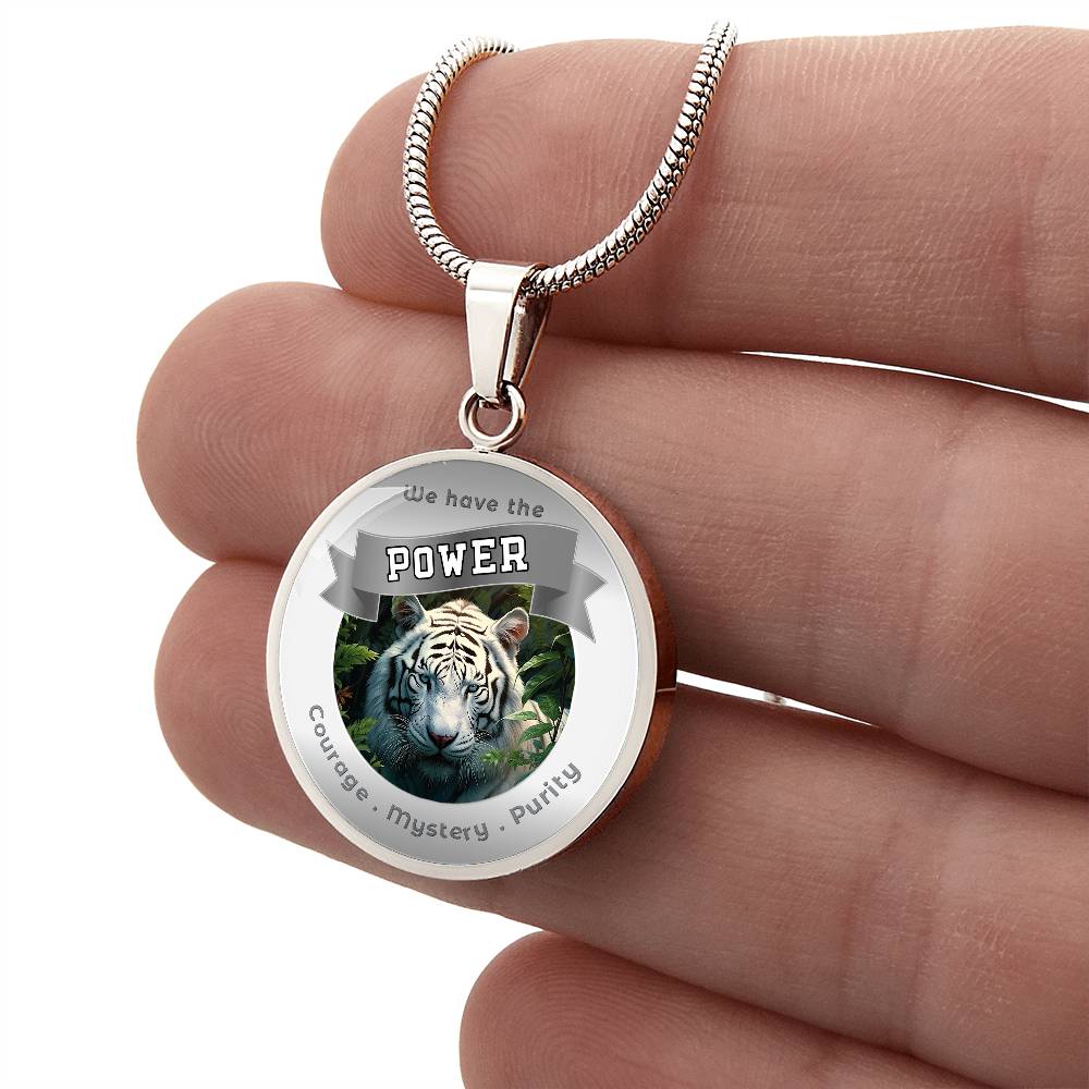 White Tiger - Power Animal Affirmation Necklace - Courage Mystery Purity - More Than CharmsMore Than Charms