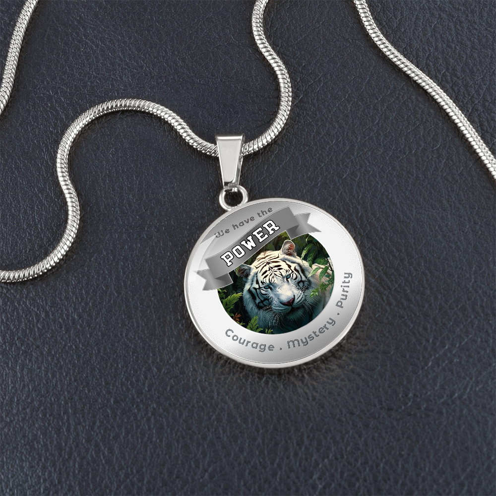 White Tiger - Power Animal Affirmation Necklace - Courage Mystery Purity - More Than CharmsMore Than Charms