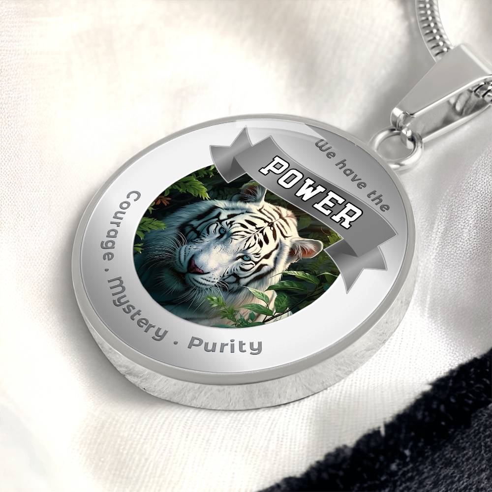 White Tiger - Power Animal Affirmation Necklace - Courage Mystery Purity - More Than CharmsMore Than Charms