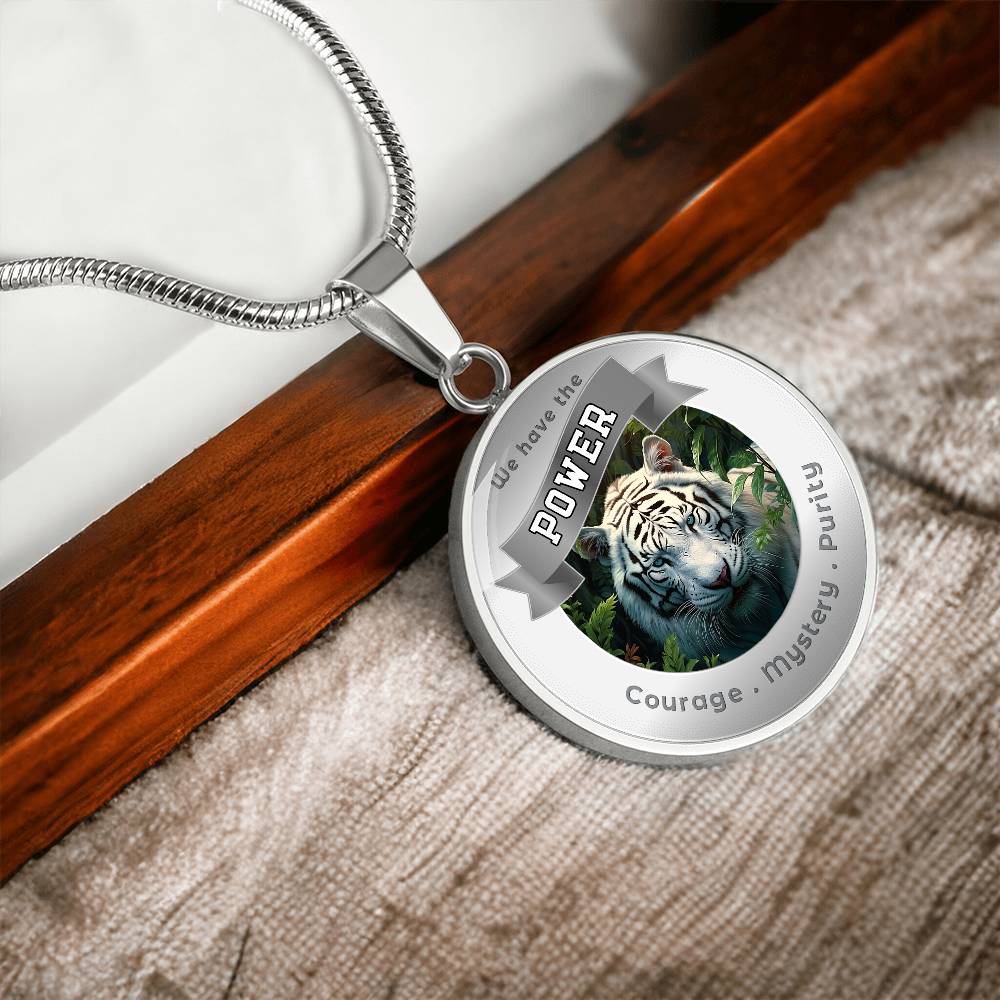 White Tiger - Power Animal Affirmation Necklace - Courage Mystery Purity - More Than CharmsMore Than Charms