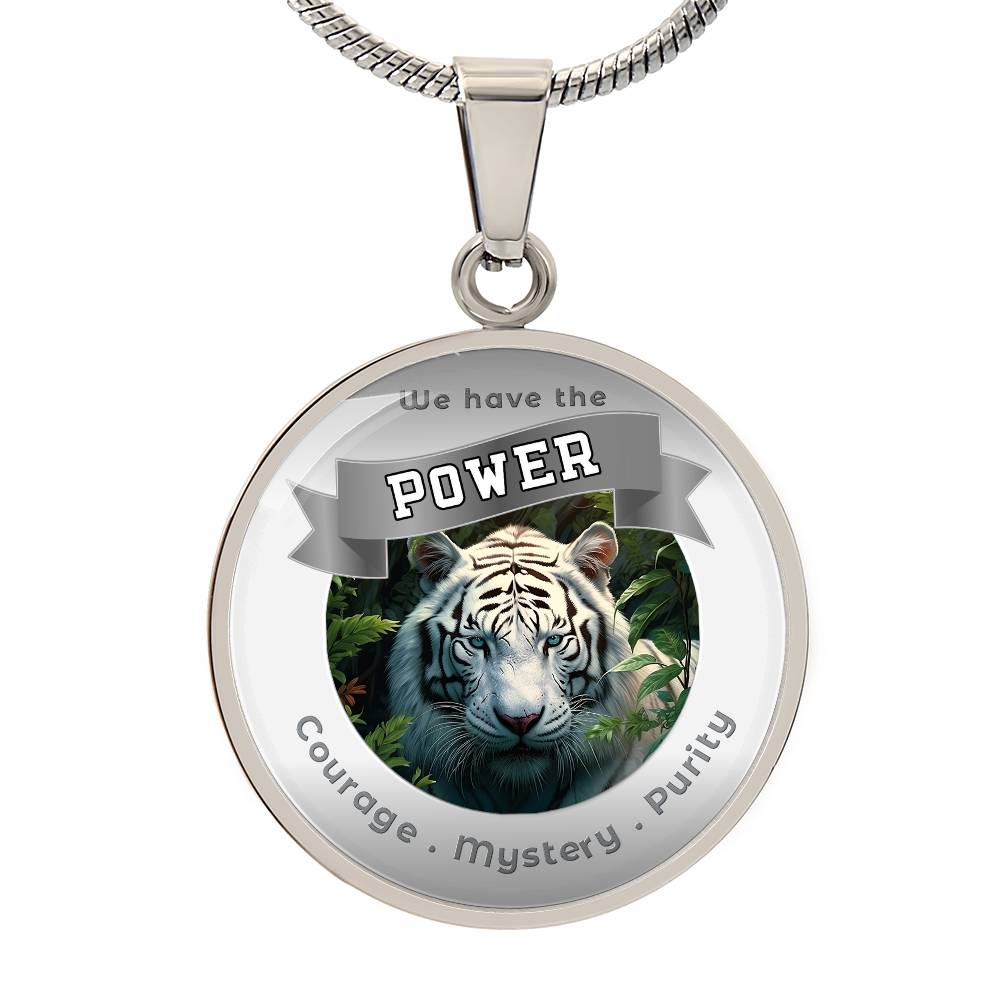 White Tiger - Power Animal Affirmation Necklace - Courage Mystery Purity - More Than CharmsMore Than Charms