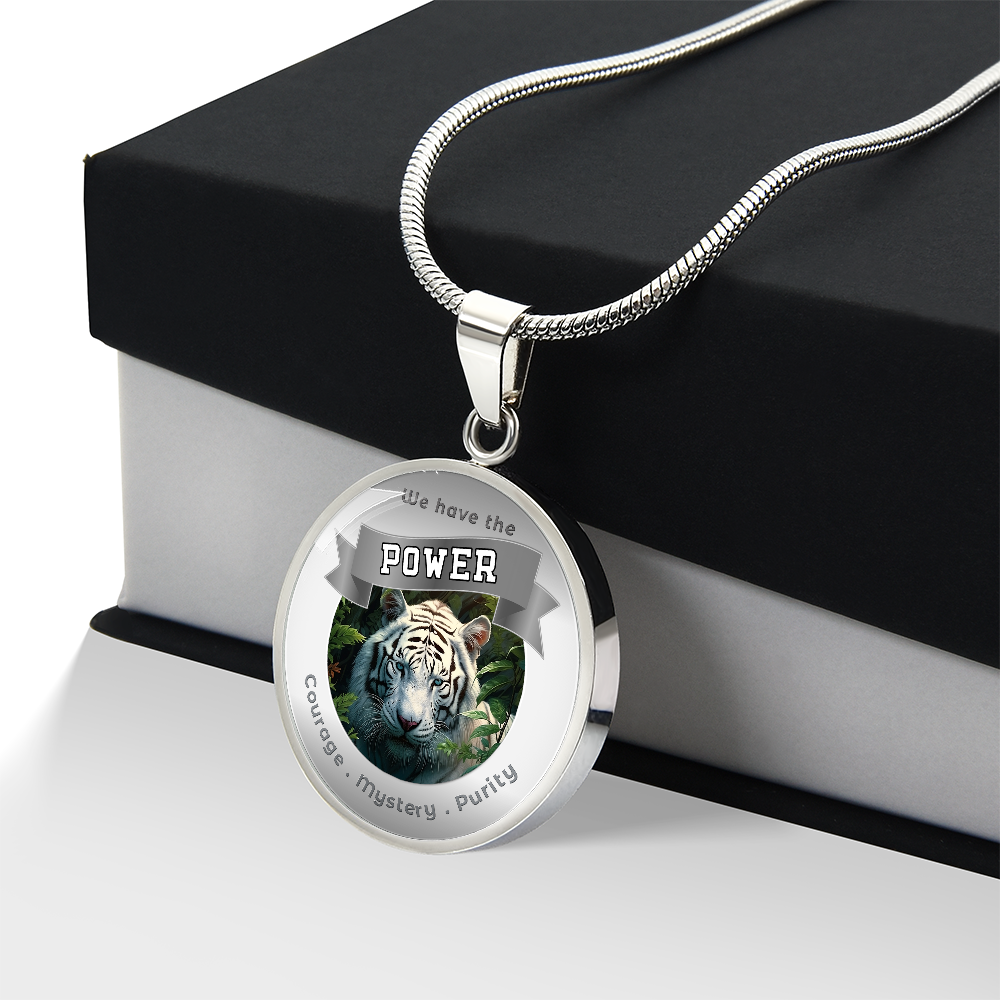 White Tiger - Power Animal Affirmation Necklace - Courage Mystery Purity - More Than CharmsMore Than Charms