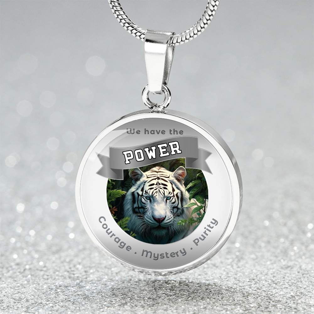 White Tiger - Power Animal Affirmation Necklace - Courage Mystery Purity - More Than CharmsMore Than Charms
