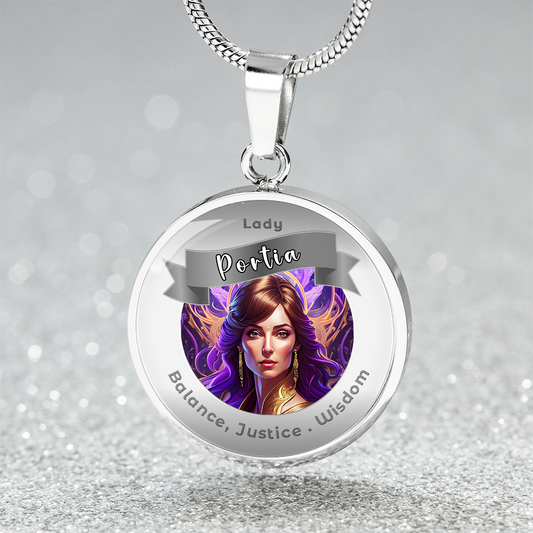 Lady Portia - Charm Necklace For Balance, Justice & Wisdom - This Luxury Charm Necklace is more than just an accessory — it’s a soulful expression of your journey, dreams, and intentions. Designed with meaning, each charm carries powerful affirmation word
