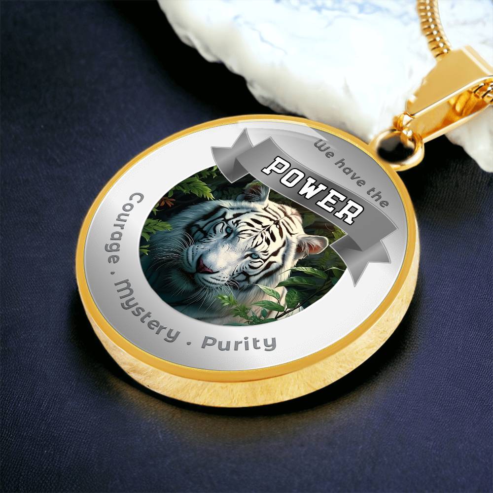 White Tiger - Power Animal Affirmation Necklace - Courage Mystery Purity - More Than CharmsMore Than Charms