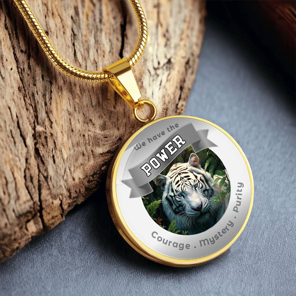 White Tiger - Power Animal Affirmation Necklace - Courage Mystery Purity - More Than CharmsMore Than Charms