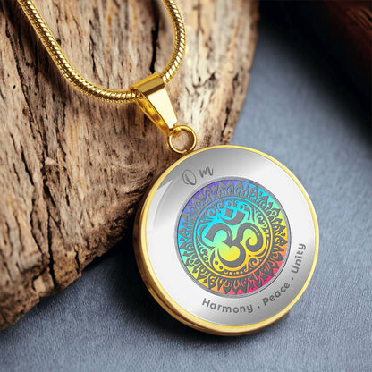 Om - Harmony Peace Unity - Affirmation Necklace - More Than CharmsMore Than Charms