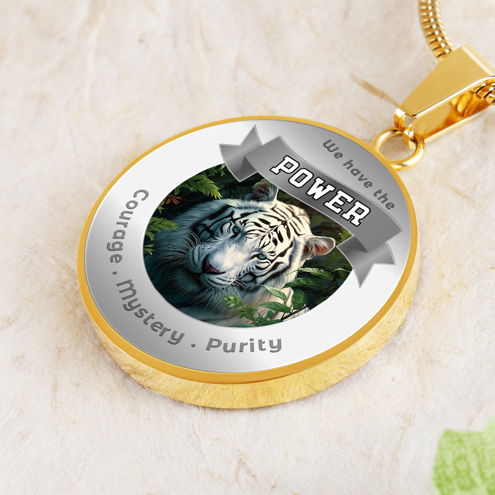 White Tiger - Power Animal Affirmation Necklace - Courage Mystery Purity - More Than CharmsMore Than Charms