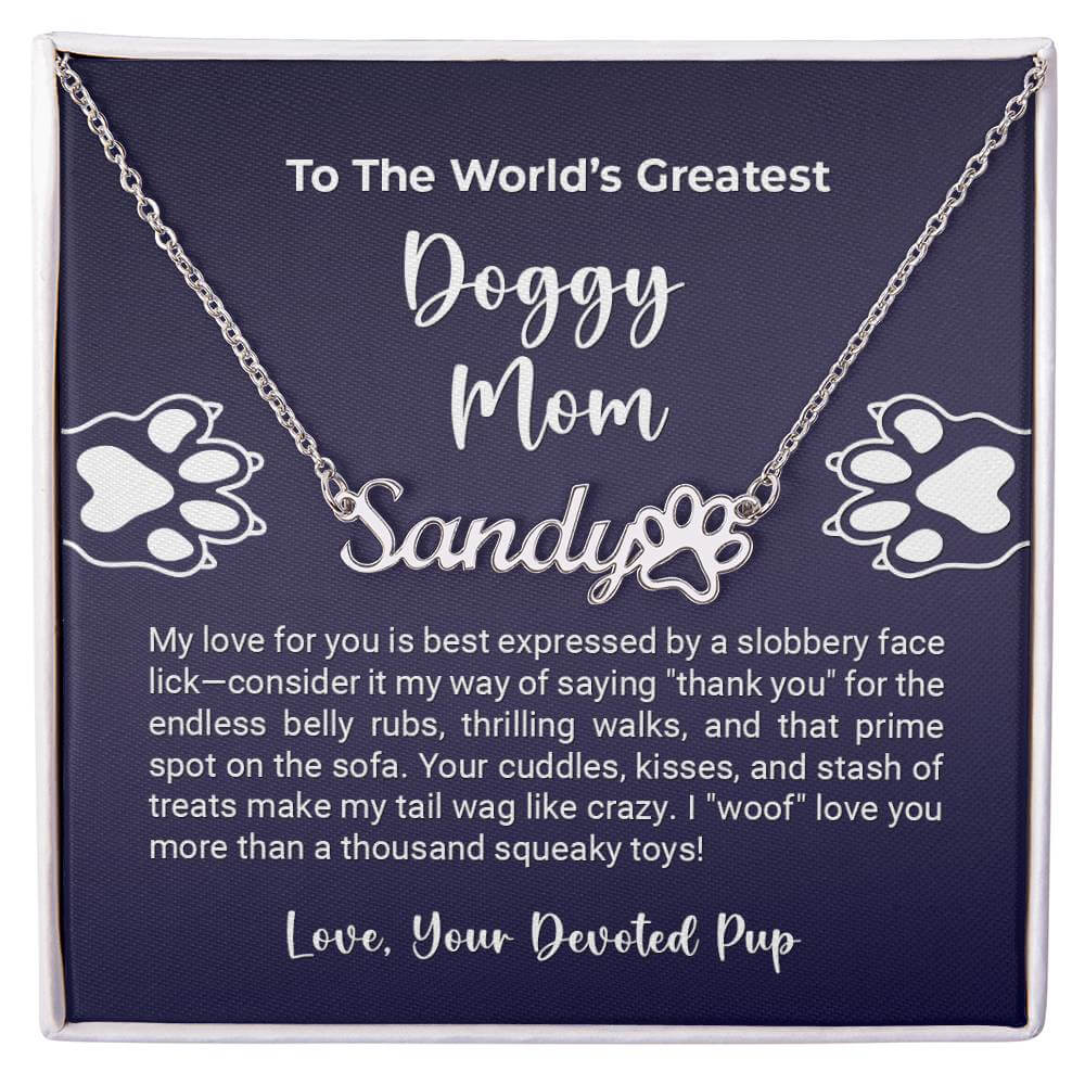 More Than Charms Name Paw Necklace - World's Greatest Doggy Mom Gift Box