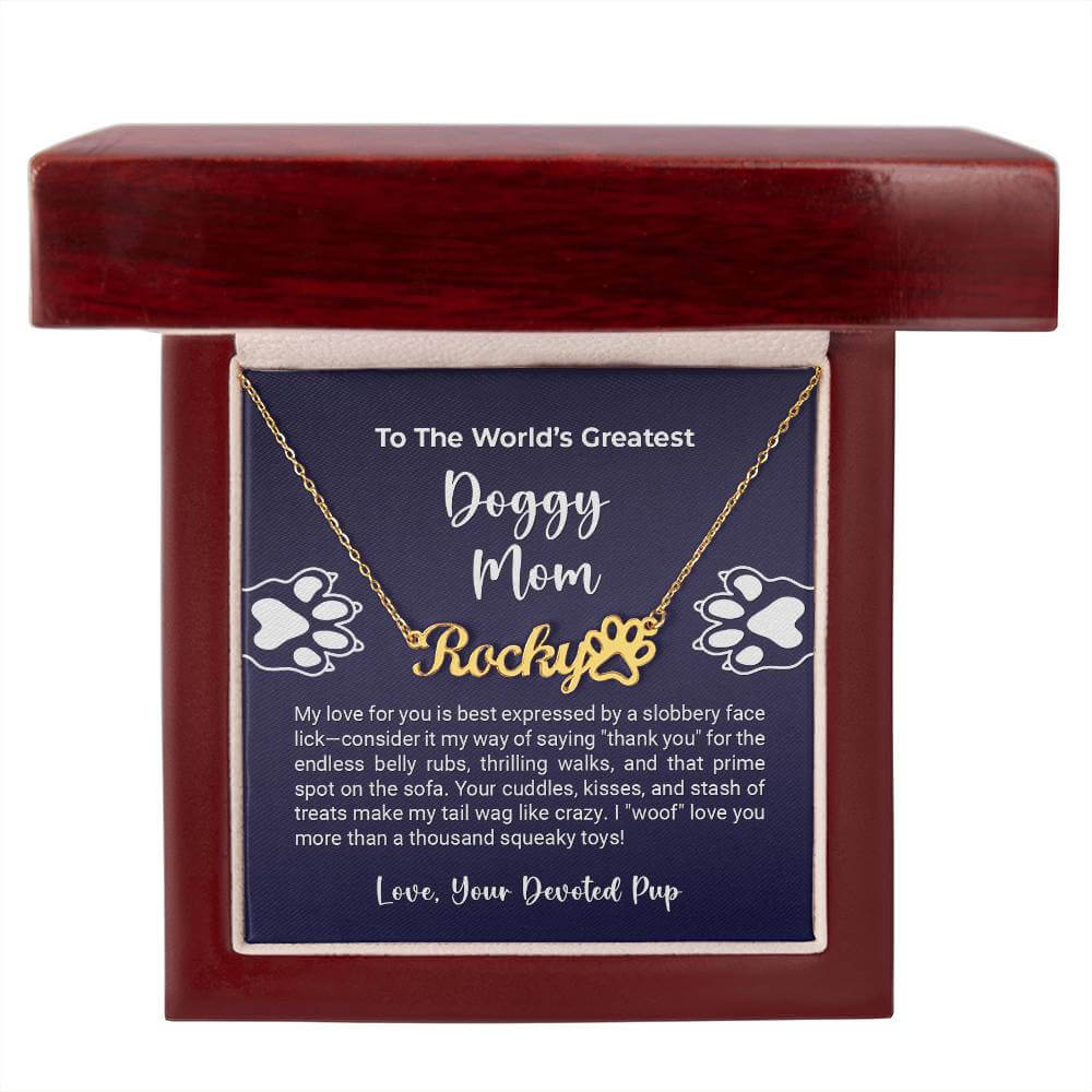 World's Greatest Doggy Mom Paw Print Name Necklace in Gift Box - More Than Charms Keepsake for Pet Lovers