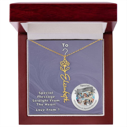Flower Name Necklace with Custom Designed Message Card - 🩶 Flower Name Necklace with Custom Designed Message Card– Need a gift that's as unique as she is? Then look no further than our Flower Name Necklace! With a customizable birth flower design, this n