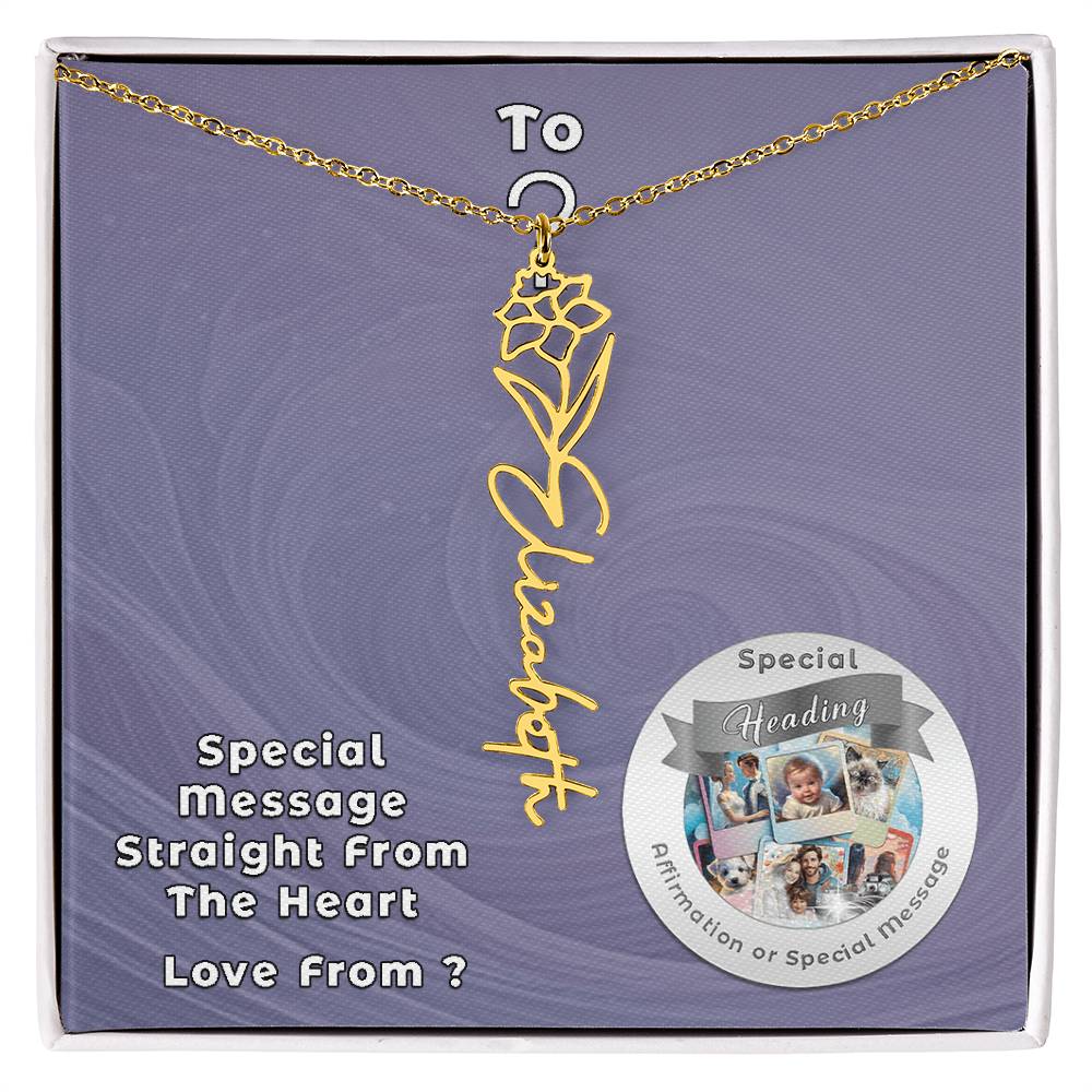 Flower Name Necklace with Custom Designed Message Card - 🩶 Flower Name Necklace with Custom Designed Message Card– Need a gift that's as unique as she is? Then look no further than our Flower Name Necklace! With a customizable birth flower design, this n