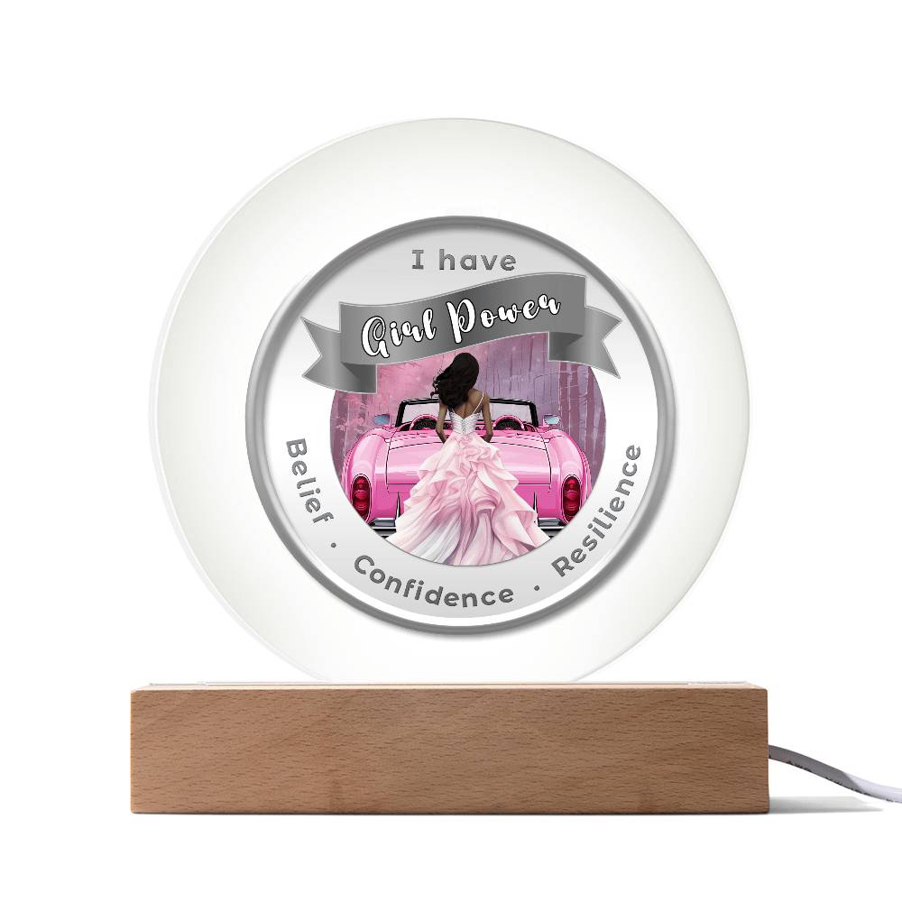USB Circle Acrylic LED Light - Dark  - Girl Power