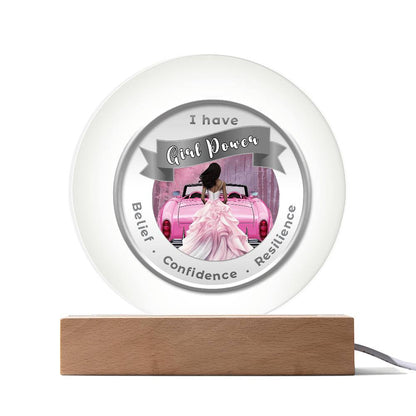 USB Circle Acrylic LED Light - Dark  - Girl Power