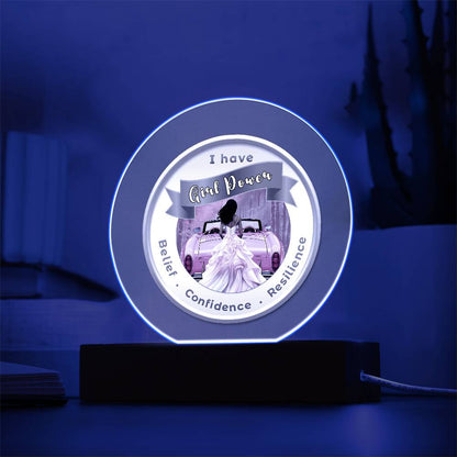 USB Circle Acrylic LED Light - Dark  - Girl Power
