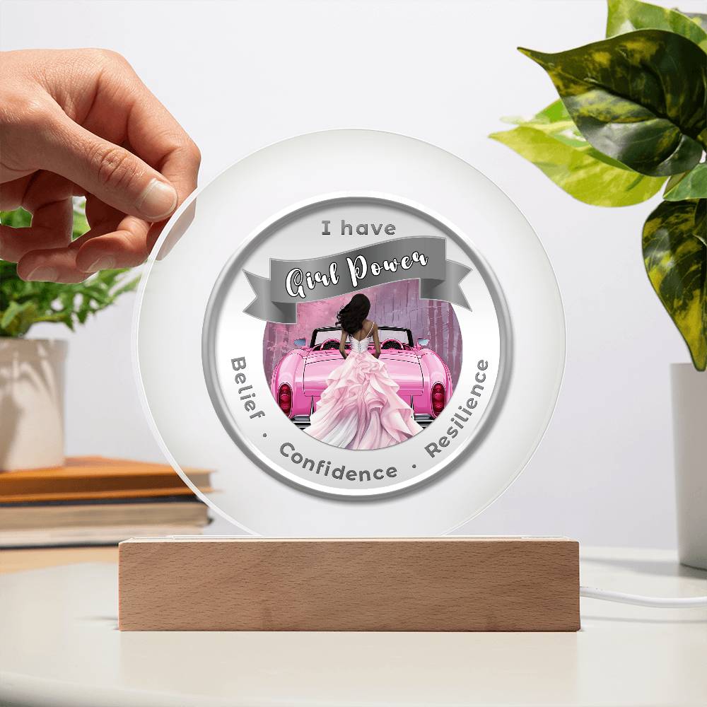 USB Circle Acrylic LED Light - Dark  - Girl Power