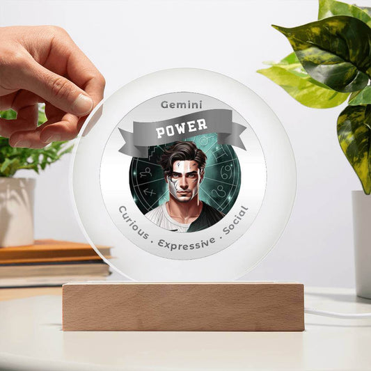 USB Circle Acrylic LED Light -  Divine Masculine Gemini
