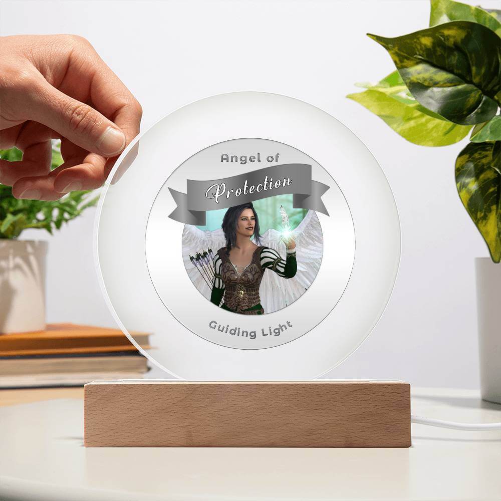 USB Circle Acrylic LED Light  -Guardian Angel - Protection