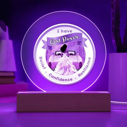 USB Circle Acrylic LED Light - Dark  - Girl Power