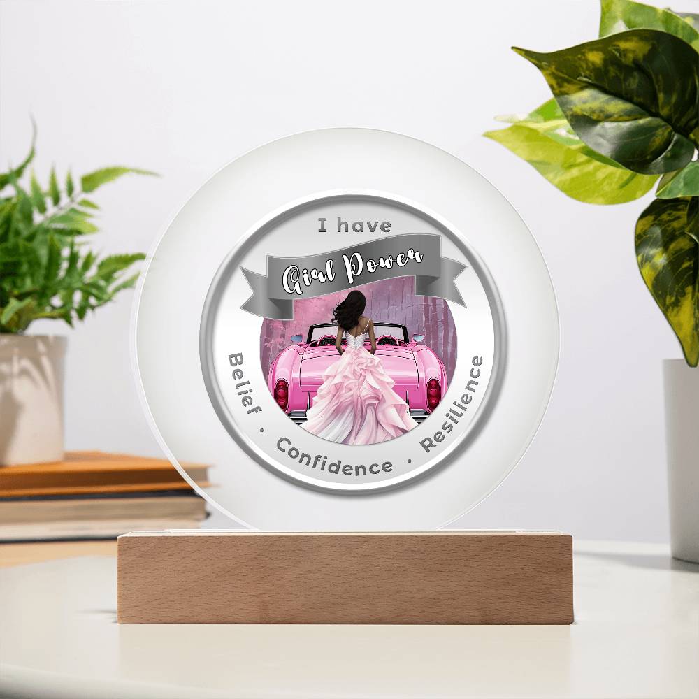 USB Circle Acrylic LED Light - Dark  - Girl Power