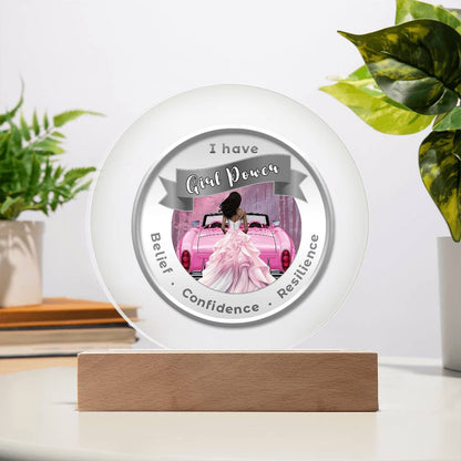USB Circle Acrylic LED Light - Dark  - Girl Power