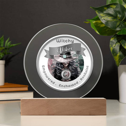 USB Circle Acrylic LED Light -  Witchy  Vibes - Grey