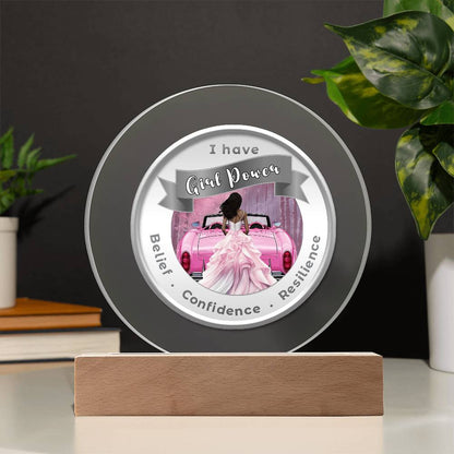 USB Circle Acrylic LED Light - Dark  - Girl Power