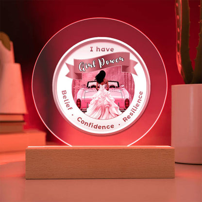 USB Circle Acrylic LED Light - Dark  - Girl Power