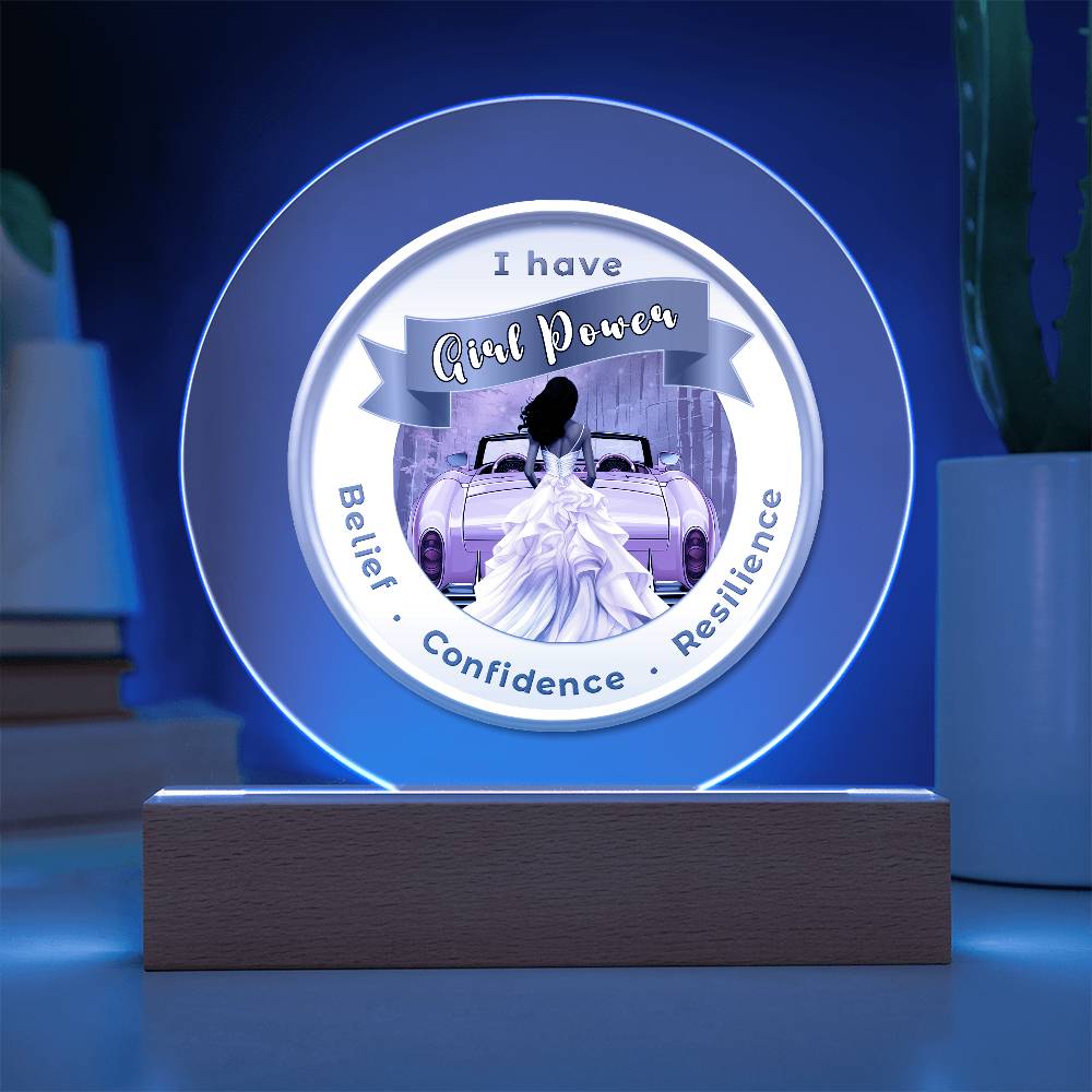 USB Circle Acrylic LED Light - Dark  - Girl Power