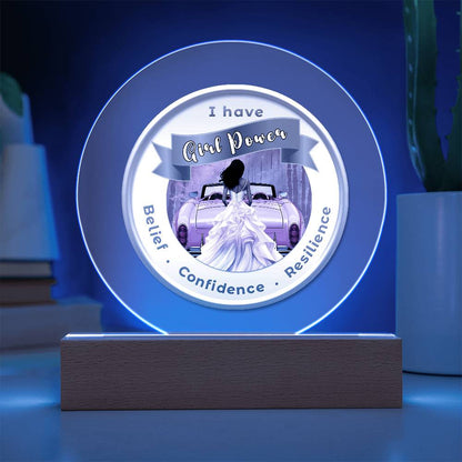 USB Circle Acrylic LED Light - Dark  - Girl Power