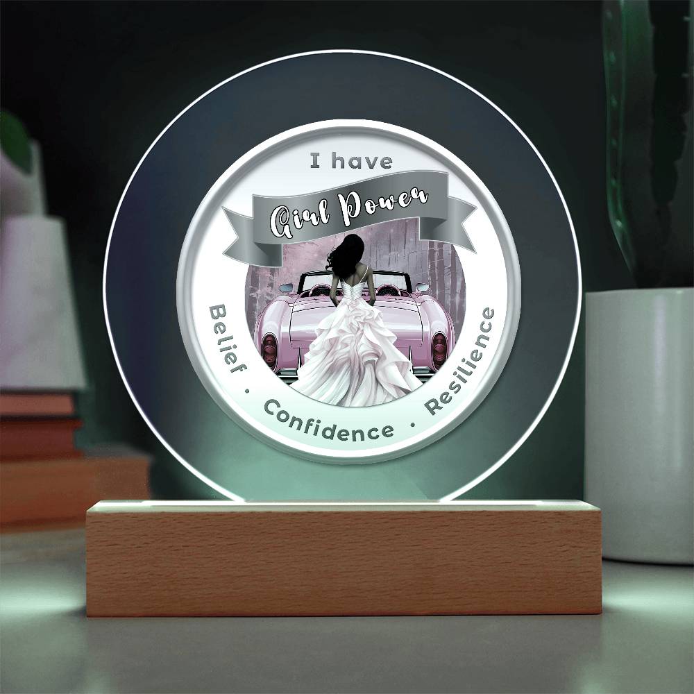 USB Circle Acrylic LED Light - Dark  - Girl Power