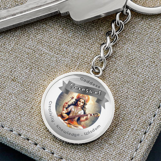 Saraswati - Charm Keychain For Creativity Knowledge Wisdom - This Luxury Charm Keychain is more than just a keyring — it’s an empowering expression of your dreams, intentions, and personal energy.Featuring an original design with meaningful affirmations,