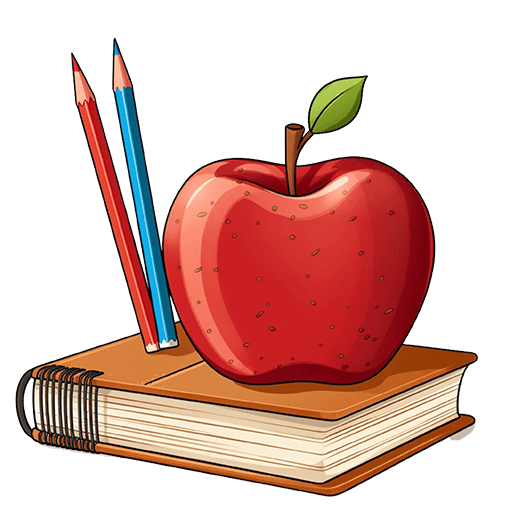 Red apple with pencils on a closed book, symbolizing education and learning.