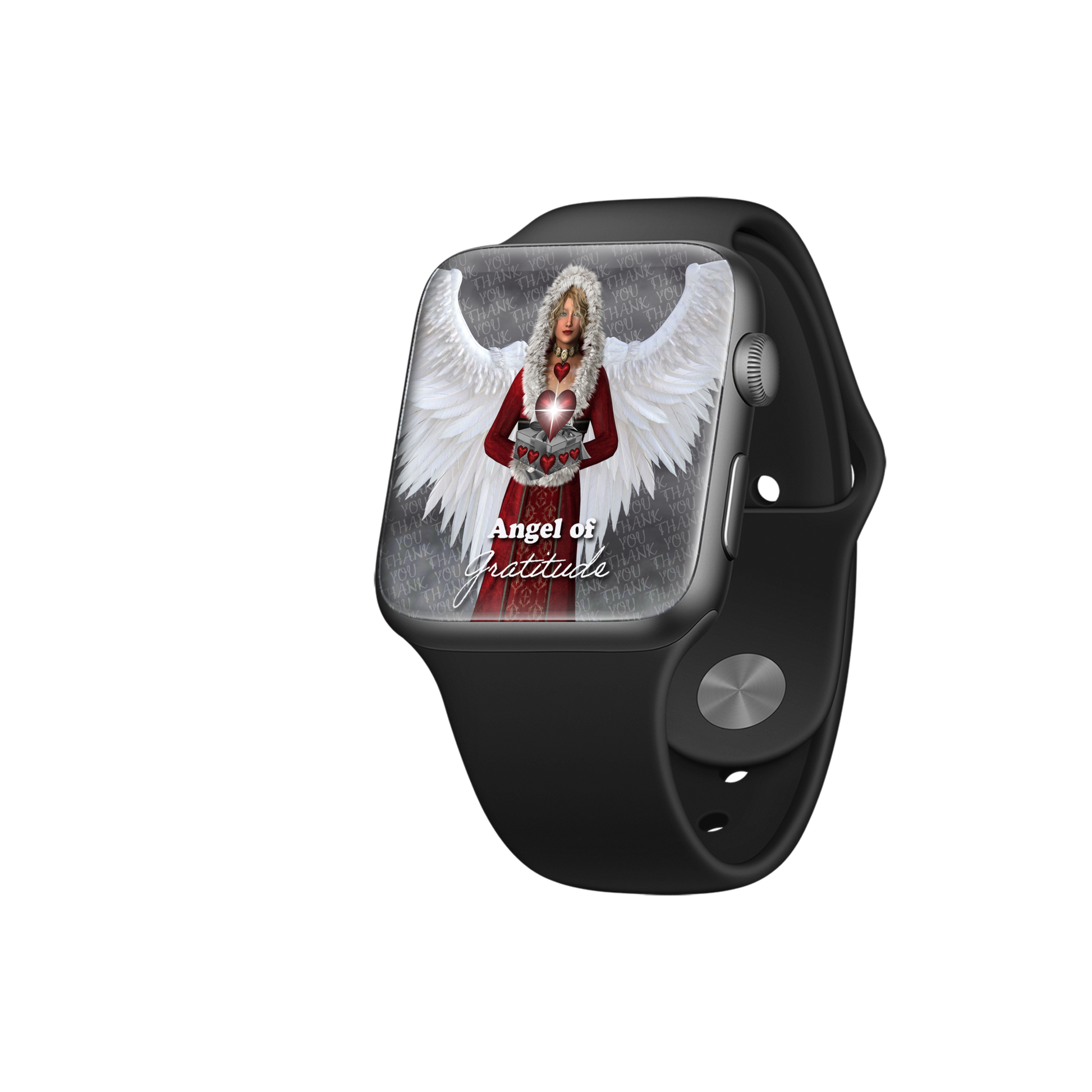 Angel of Gratitude Wall Papers and Digital Cards (FREE) displayed on digital watch screen.