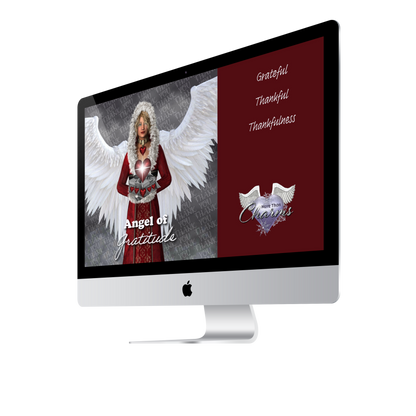 Image of Angel of Gratitude Wall Papers and Digital Cards (FREE) displaying angel with wings on desktop screen.
