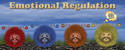 Four colorful creatures illustrating emotional regulation in Moodzie Oh App - Download For FREE game for kids.