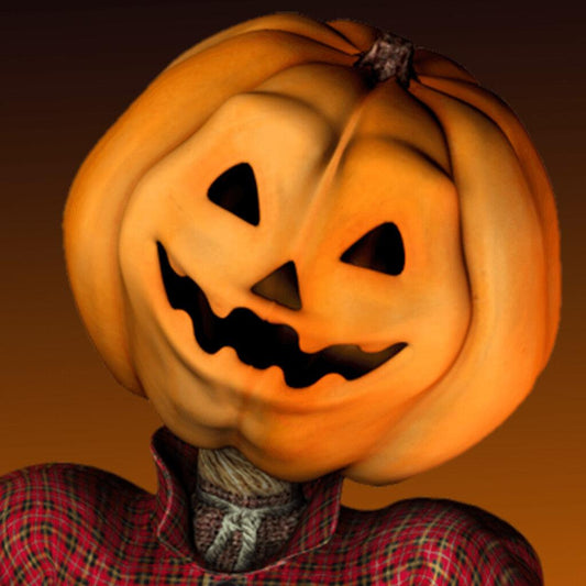 Jack-o'-lantern with plaid shirt representing Halloween theme for Trick or Treat??? App - Download For FREE promotion.